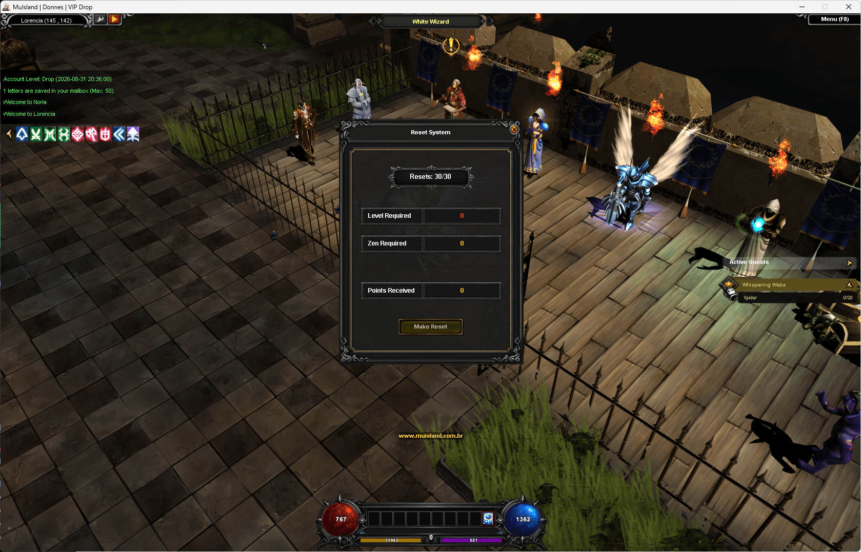 Sistema de reset dentro do jogo